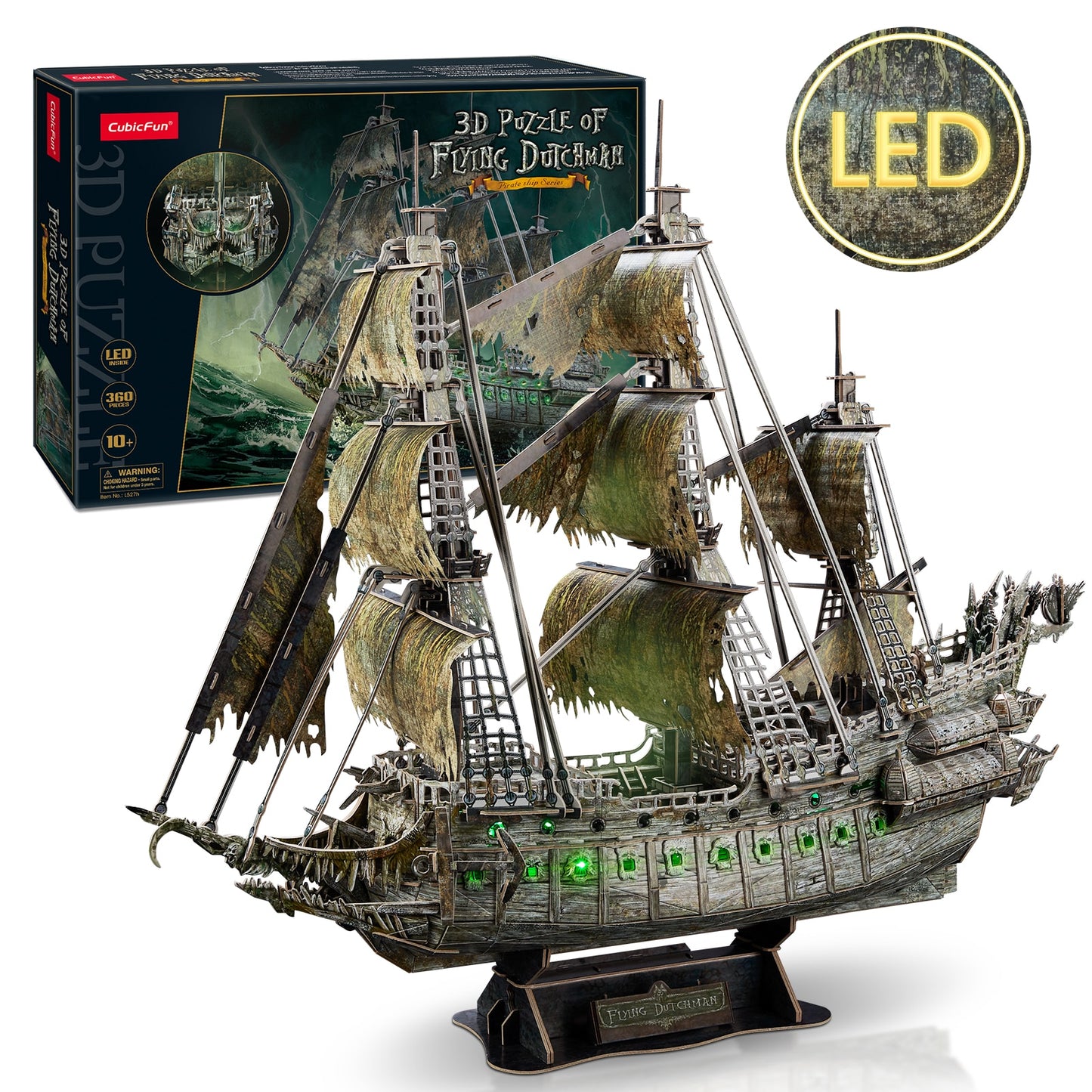 Flying Dutchman 360 Piece 3D Puzzles with Green LEDs - wonderfulandamazingstuff