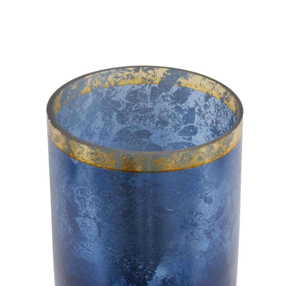 3-Slot Blue Glass Pillar Hurricane Lamp with Gold Interior - wonderfulandamazingstuff