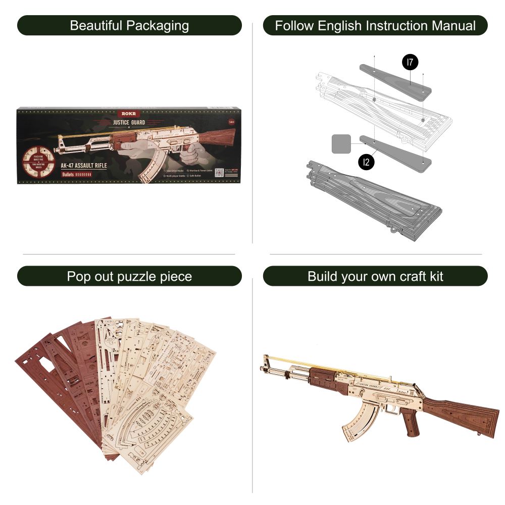 AK47 Automatic Rifle 3D Wooden Puzzle - wonderfulandamazingstuff