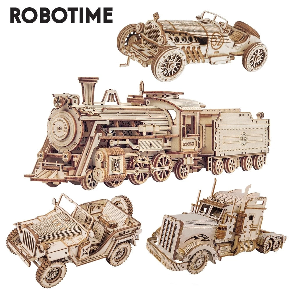 3D Wooden Puzzle with Movable Steam Train,Car & Jeep - wonderfulandamazingstuff