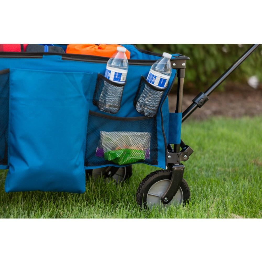 Blue  Quad Folding Camp Wagon With Tailgate - wonderfulandamazingstuff