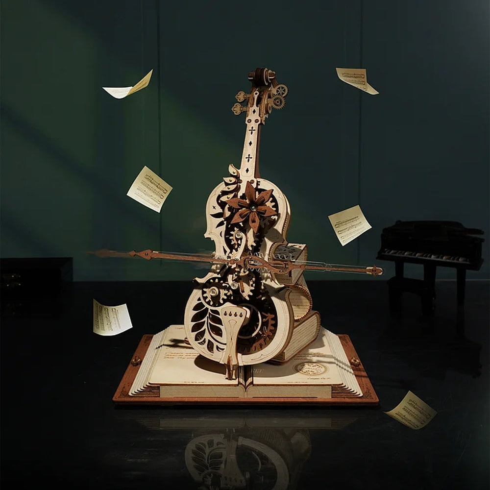 3D Wooden Magic Cello Puzzle Mechanical Music Box - wonderfulandamazingstuff