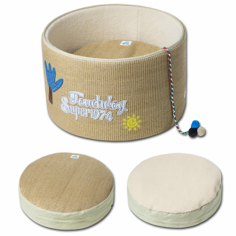 Rounded Scratching Cat Bed with Teaser Toy - wonderfulandamazingstuff