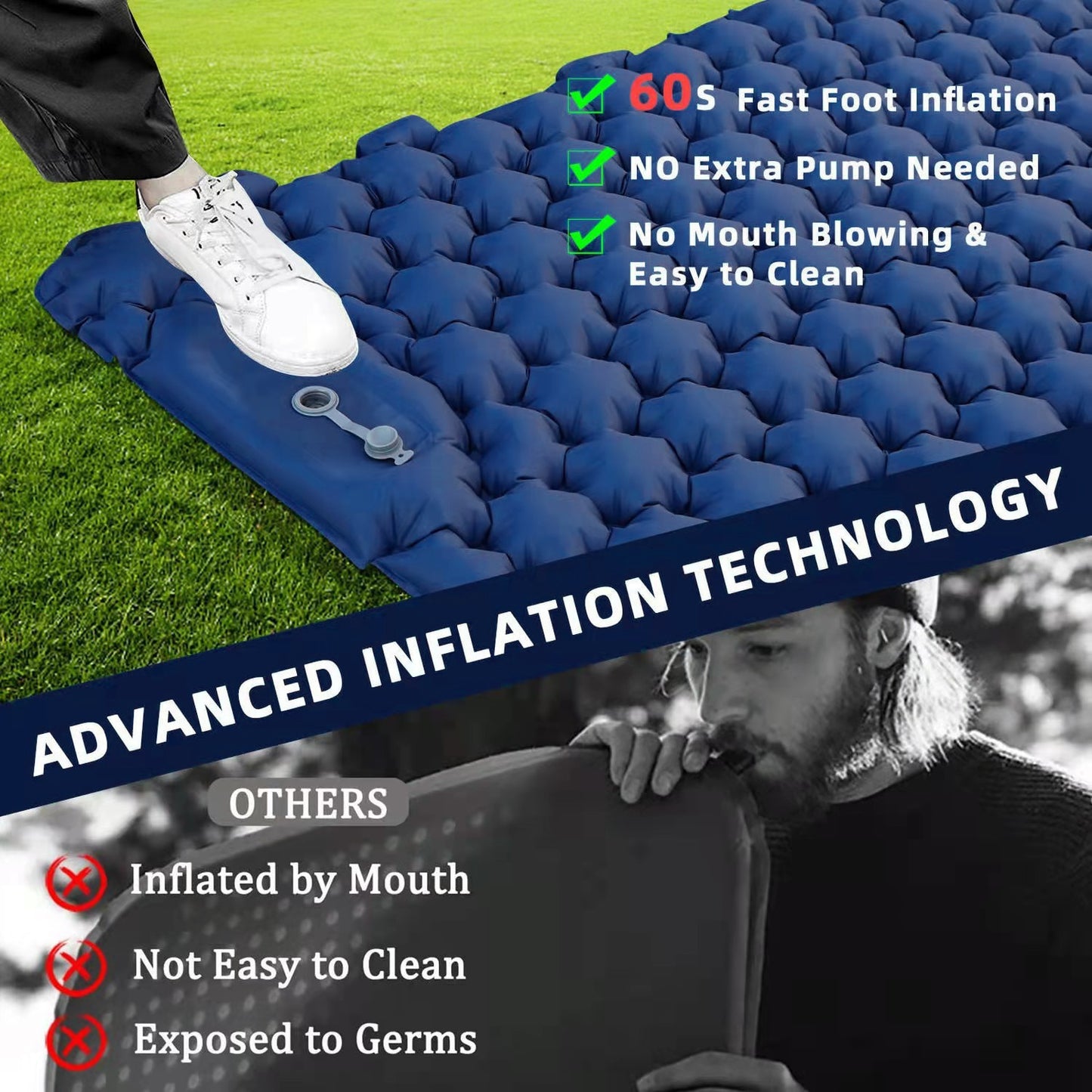 Inflatable Mattress Double/Single Camping Mat with Air Pillow - wonderfulandamazingstuff