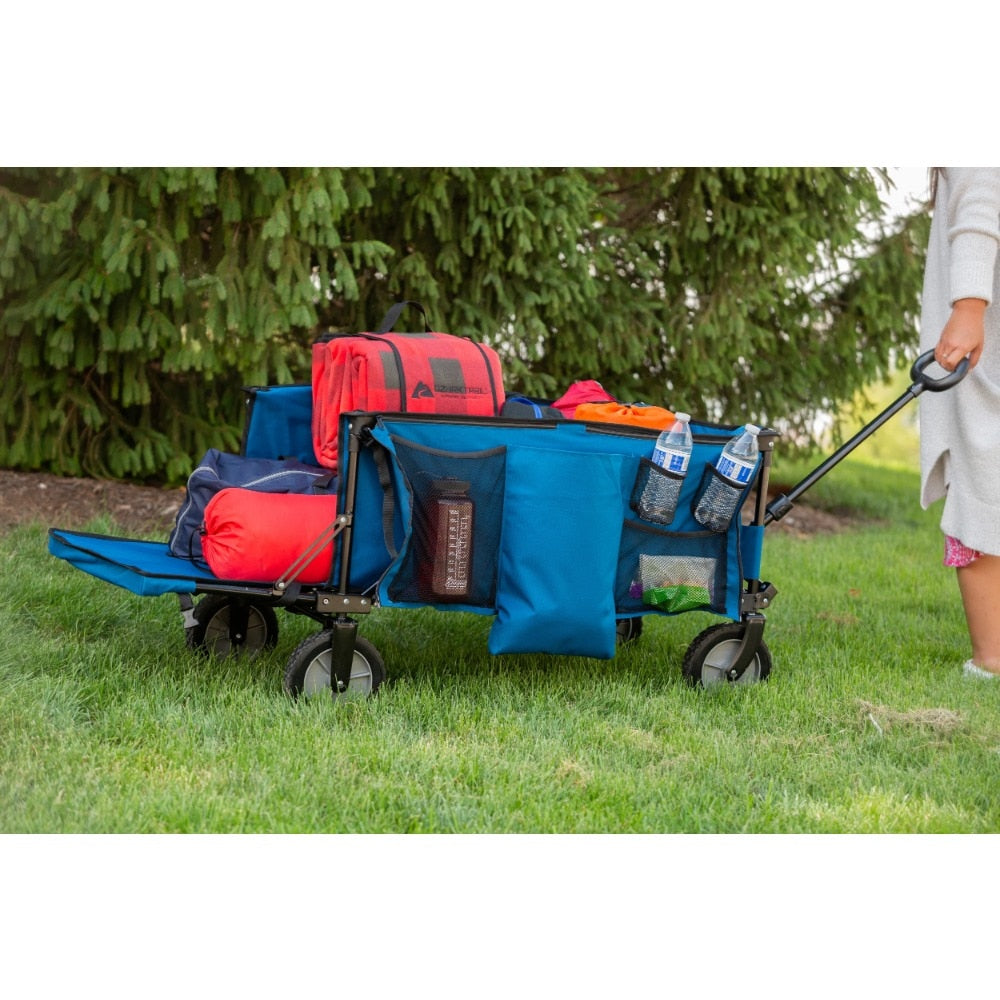 Blue  Quad Folding Camp Wagon With Tailgate - wonderfulandamazingstuff