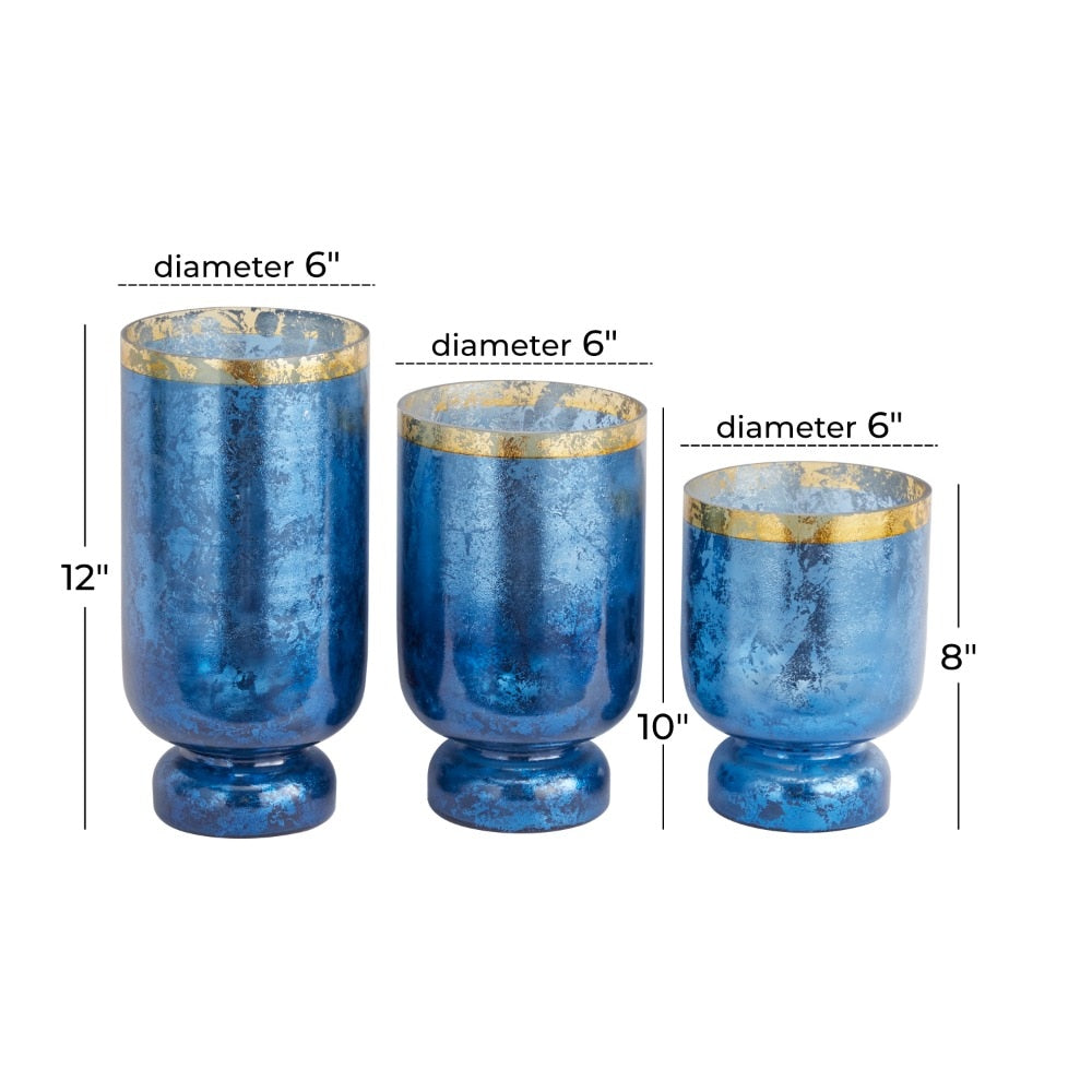 3-Slot Blue Glass Pillar Hurricane Lamp with Gold Interior - wonderfulandamazingstuff