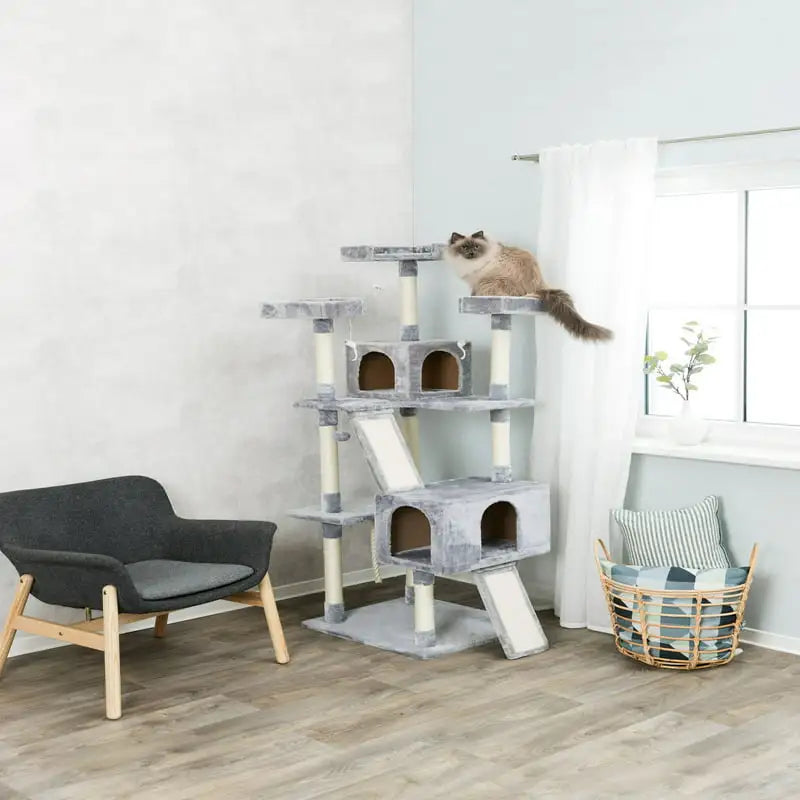 Gray Cat Tower 69in with 3 Columns & More - wonderfulandamazingstuff