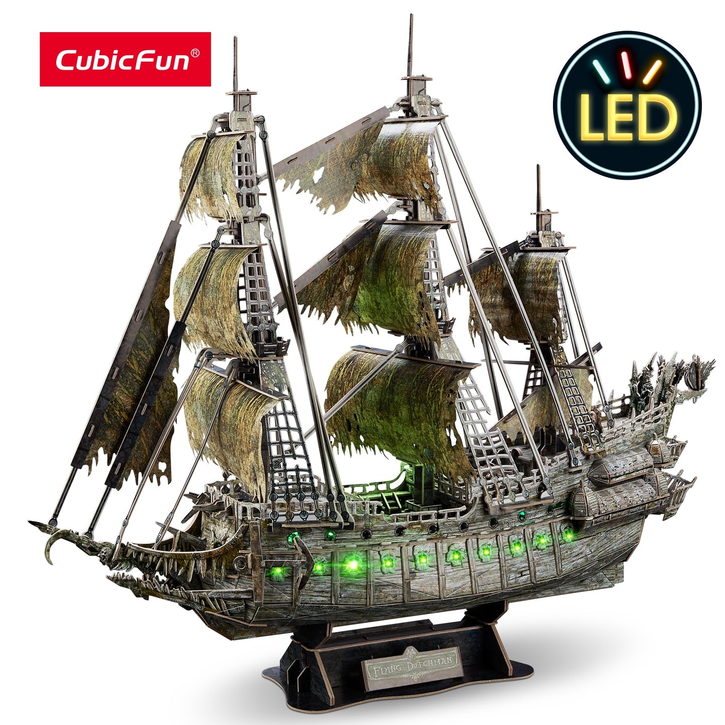 Flying Dutchman 360 Piece 3D Puzzles with Green LEDs - wonderfulandamazingstuff