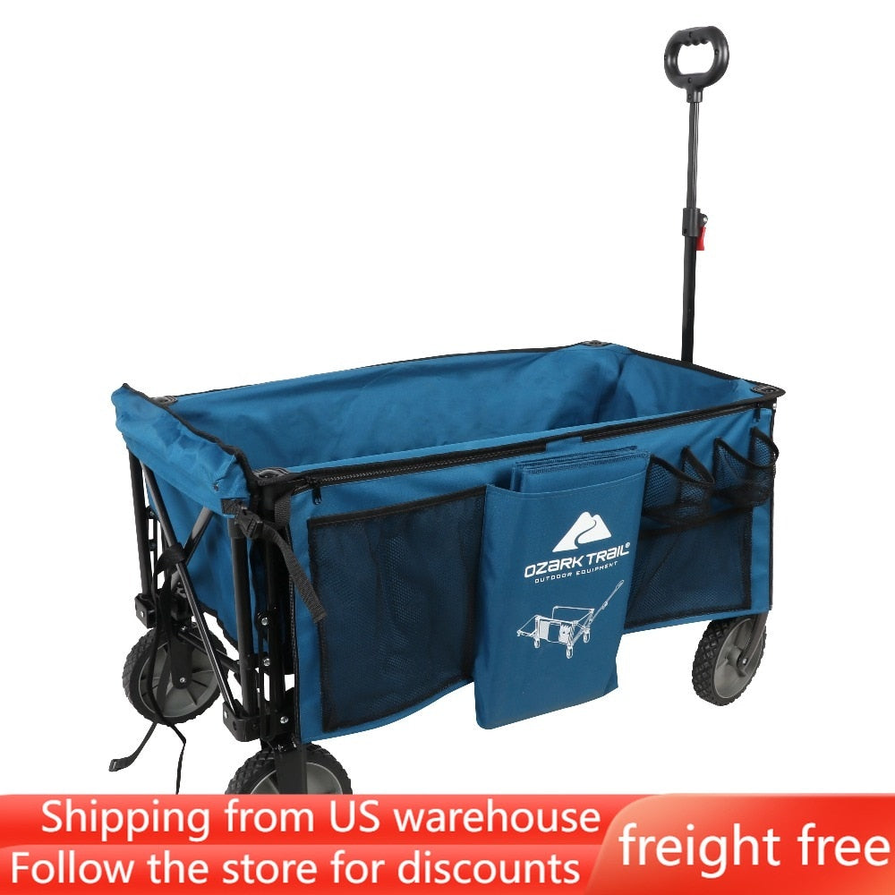 Blue  Quad Folding Camp Wagon With Tailgate - wonderfulandamazingstuff