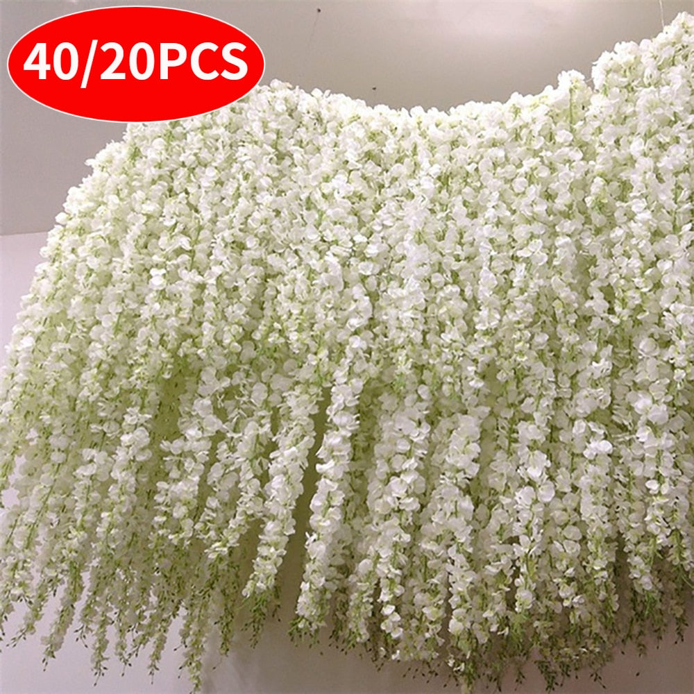 40/20Pcs Artificial Wisteria Silk Flowers Hanging Garland - wonderfulandamazingstuff